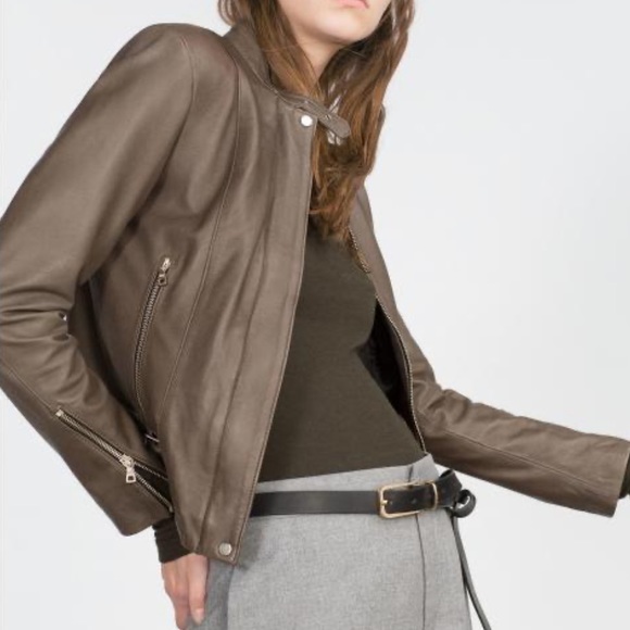 NWT ZARA 100%lamb LEATHER JACKET WITH ZIPS